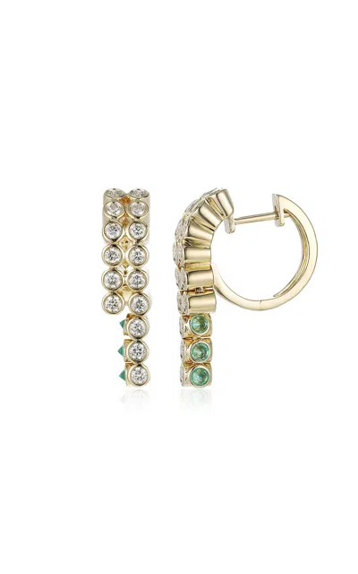 Type Jewelry 14k Yellow Gold Tubbo Sideway Emerald And Diamond Tennis Earrings