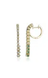 Type Jewelry 14k Yellow Gold Tubbo Sideway Long Emerald And Diamond Earrings