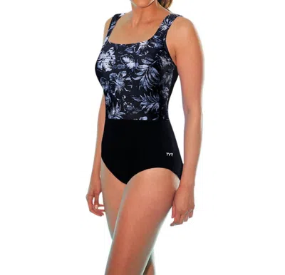 Tyr Chlorine Resistant Block One Piece Swimsuit In Black Palm In Multi