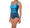 Tyr Chlorine Resistant Block Scoop Neck One Piece Swimsuit In Tramonto Steel In Blue