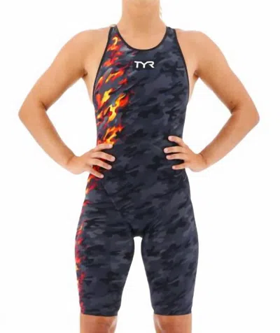 Tyr Women's Venzo Closed Back Swimsuit In Camo Fire In Blue