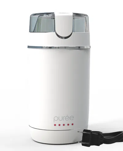 Tzumi Puree Electric Coffee Grinder, One-touch Spice, Herb, And Coffee Bean Grinder With Stainless Steel B In White