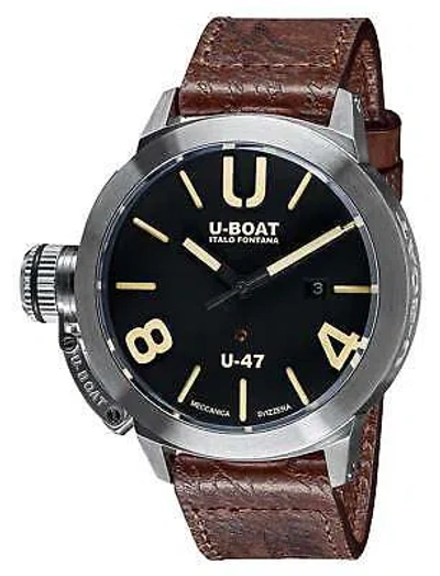 Pre-owned U-boat Classico U-47 As1 Automatic Steel Black Dial Leather Date Mens Watch 8105