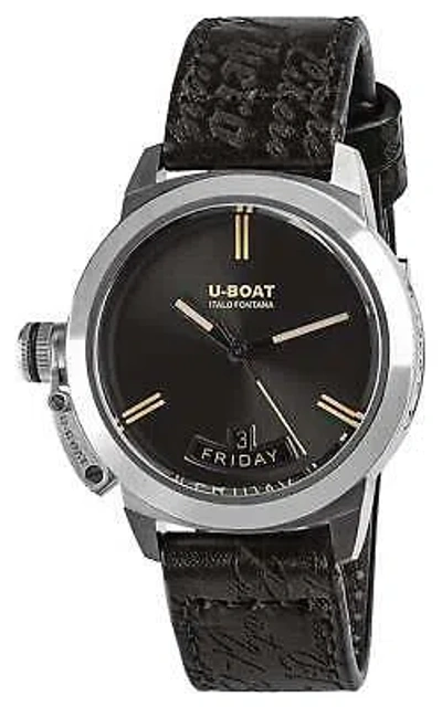 Pre-owned U-boat Classico Vintage Automatic Steel Gray Leather Day/date Mens Watch 8891