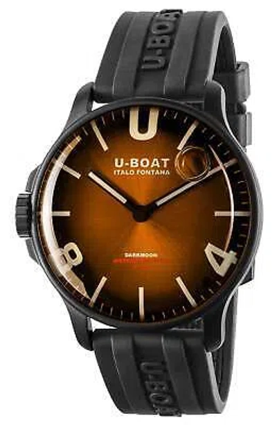 Pre-owned U-boat Darkmoon Black Pvd Brown Dial Black Rubber Strap Quartz Mens Watch 8699