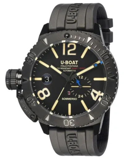 Pre-owned U-boat Sommerso Automatic Black Dlc Steel Rubber Date Divers Mens Watch 9015