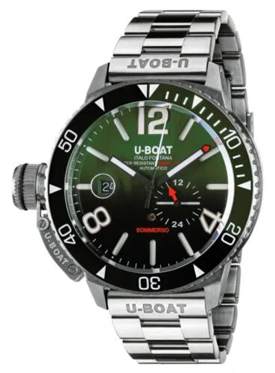 Pre-owned U-boat Sommerso Automatic Steel Green And Black Dial Divers Mens Watch 9520/mt
