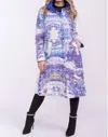 Ubu Reversible Quilted Coat In Purple Maze Cobalt