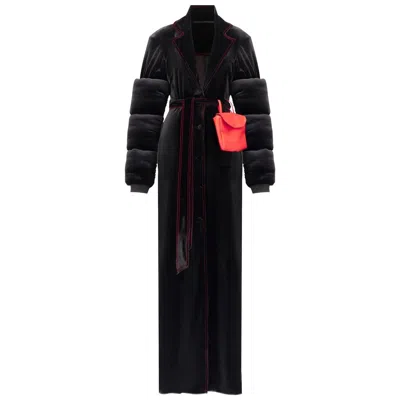 Úchè Women's Black Velvet Trench Coat