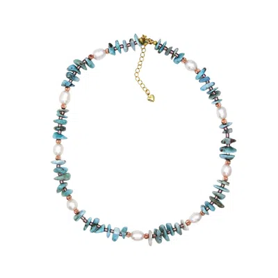 Uchi And Soto Women's Blue / White / Rose Gold Shinju Pearl & Aqua Larimar Stone Necklace In Blue/white/rose Gold