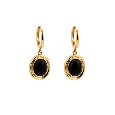 Uchi And Soto Women's Gold / Black Enso Black Onyx & Molten Gold Drop Huggies
