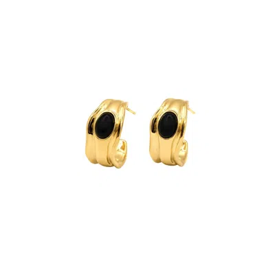 Uchi And Soto Women's Gold / Black Enso Black Onyx Molten Gold Hoop Earrings In Gold/black