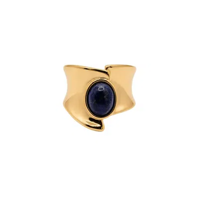 Uchi And Soto Women's Gold / Blue Enso Sculptural Navy Lapis Lazuli Stone Ring In Gold/blue