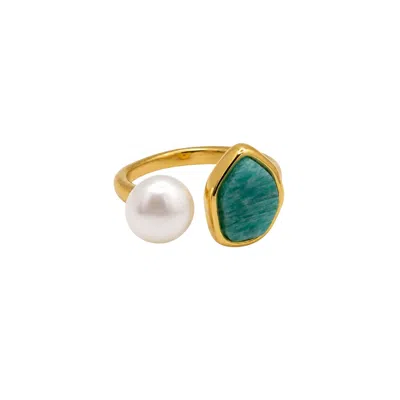 Uchi And Soto Women's Gold / Blue / White Shinju Pearl & Amazonite Stone Ring