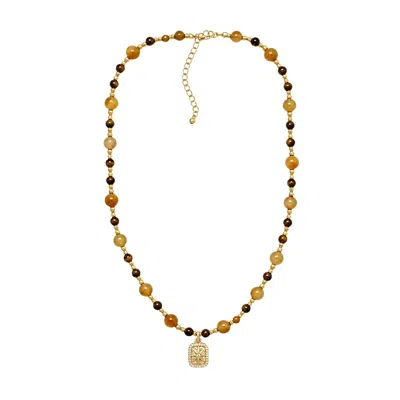 Uchi And Soto Women's Gold / Brown Nekomeishi Gemstone Pendant Necklace In Gold/brown
