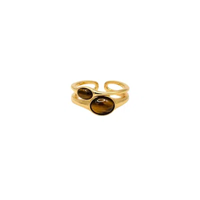 Uchi And Soto Women's Gold / Brown Nekomeishi Tiger's Eye Stone Stacking Ring In Gold/brown