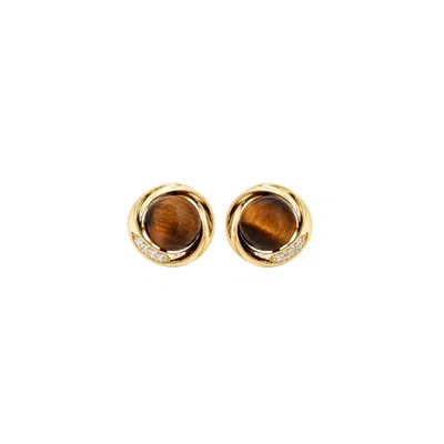 Uchi And Soto Women's Gold / Brown Nekomeishi Tigers Eye Gold Stone Stud Earrings In Gold/brown