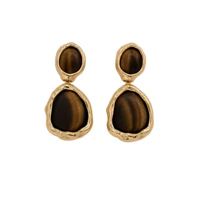 Uchi And Soto Women's Gold / Brown Nekomeishi Tigers Eye Oversized Earrings