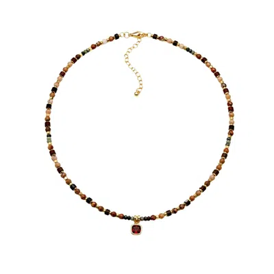 Uchi And Soto Women's Gold / Green / Brown Shikaku Orange Stone & Mutli Bead Necklace In Gold/green/brown