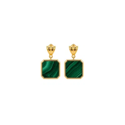 Uchi And Soto Women's Gold / Green Shikaku Solid 925 Silver With 18k Gold Vermeil & Malachite Square Drop Earrings In Gold/green