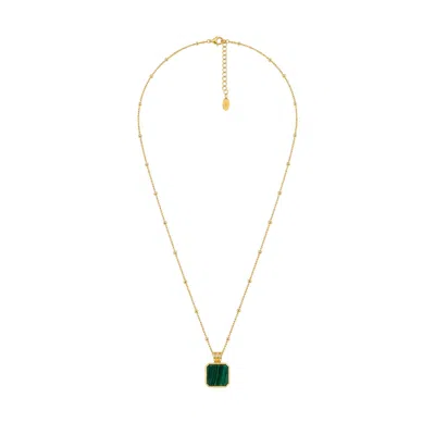 Uchi And Soto Women's Gold / Green Shikaku Solid 925 Silver With 18k Gold Vermeil & Malachite Square Necklace In Gold/green