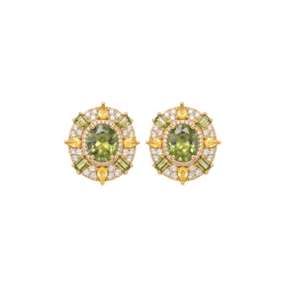 Uchi And Soto Women's Gold / Green / Silver Hanabi Peridot & Yellow Stone Statement Stud Earrings