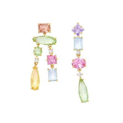 Uchi And Soto Women's Gold Hanabi Mixed Stone Drop Mismatch Earrings