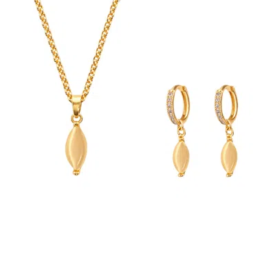 Uchi And Soto Women's Gold / Neutrals Nekomeishi Cream Cats Eye Earrings + Necklace Bundle