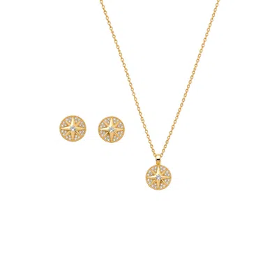 Uchi And Soto Women's Gold / Silver Enso Gold Star Pendant Necklace & Earrings Set In Gold/silver