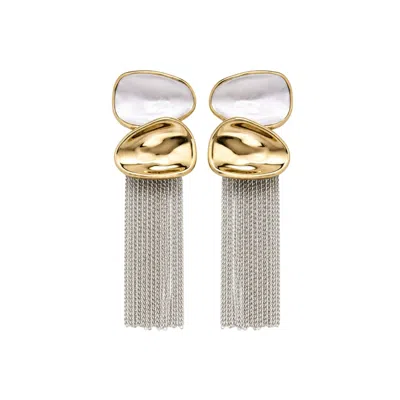 Uchi And Soto Women's Gold / Silver Enso Mixed Metals Chain Tassel Earrings In Gold/silver