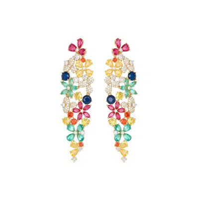 Uchi And Soto Women's Hanabi Multi Stone Floral Chandelier Earrings In Blue/brown/green/orange/pink/yellow