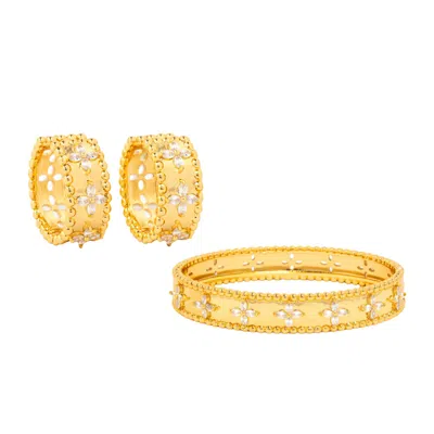 Uchi And Soto Women's Kinmokusei Gold Bead Floral Earrings + Bangle Bundle