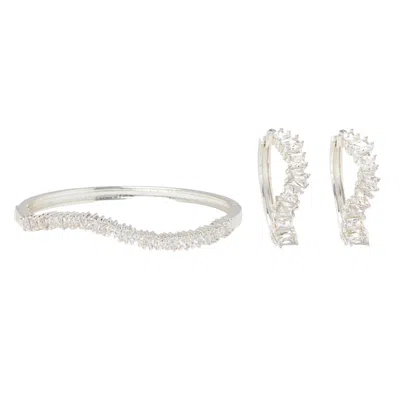 Uchi And Soto Women's Nami Silver Stone Wave Earrings + Bangle Bundle