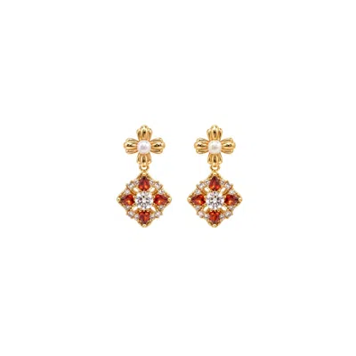 Uchi And Soto Women's Orange / Gold / Silver Kinmokusei Solid 925 Silver With 18k Gold Vermeil & Pearl Earrings In Orange/gold/silver