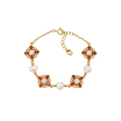 Uchi And Soto Women's Orange / Gold / White Kinmokusei Solid 925 Silver With 18k Gold Vermeil & Pearl Bracelet In Orange/gold/white