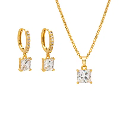 Uchi And Soto Women's Shikaku Gold Stone Earrings + Necklace Bundle