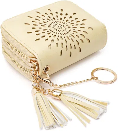 Ucid Credit Card Holder Zipper Card Case Keychain Small Wallet For Women 1927, Double Zip, Light Yellow In Beige