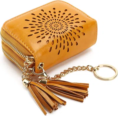 Ucid Credit Card Holder Zipper Card Case Keychain Small Wallet For Women 1927, Double Zip, Yellow In Multi