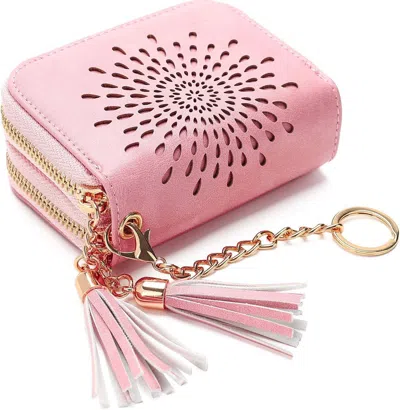 Ucid Credit Card Holder Zipper Card Case Keychain Small Wallet For Women 1927 Pink, Double Zip In Multi