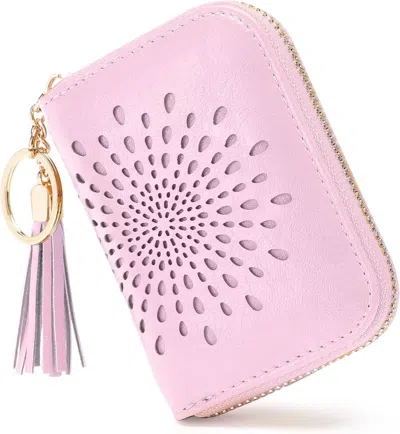 Ucid Credit Card Holder Zipper Card Case Keychain Small Wallet For Women 1927 Pink, Single Zip