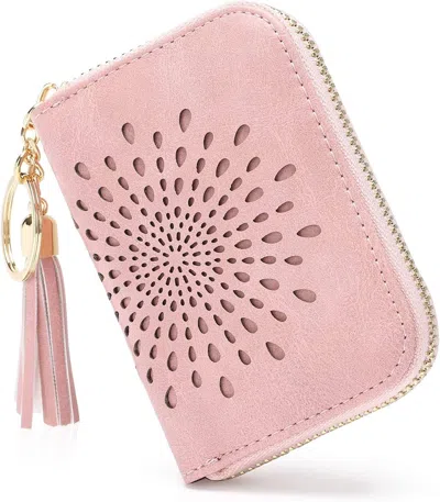 Ucid Credit Card Holder Zipper Card Case Keychain Small Wallet For Women 1927 Pink, Single Zip