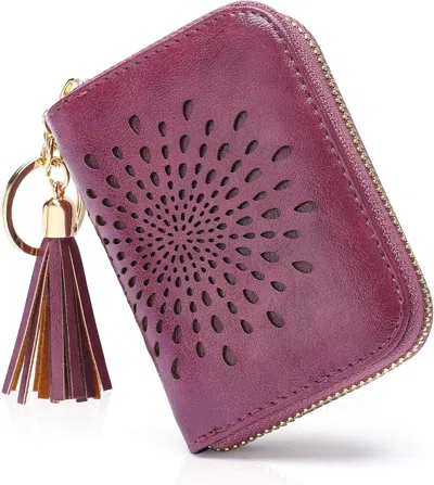 Ucid Credit Card Holder Zipper Card Case Keychain Small Wallet For Women 1927 -purplish-red(single Zip)