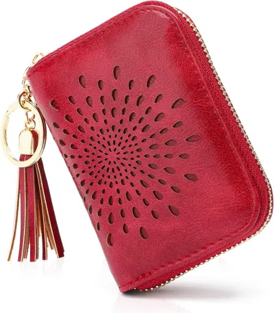 Ucid Credit Card Holder Zipper Card Case Keychain Small Wallet For Women 1927 Single Zip In Red