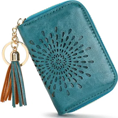 Ucid Credit Card Holder Zipper Card Case Keychain Small Wallet For Women 1927 Single Zip In Blue