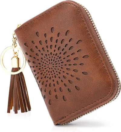 Ucid Credit Card Holder Zipper Card Case Keychain Small Wallet For Women 1927, Single Zip In Brown