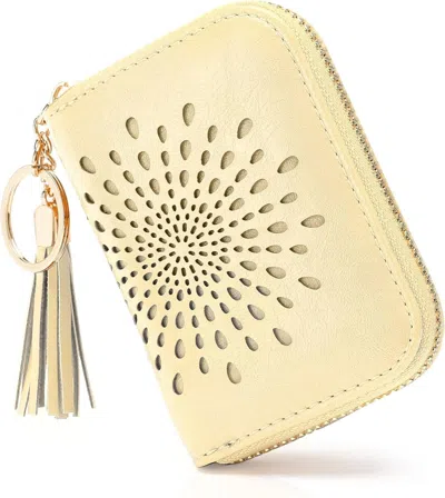 Ucid Credit Card Holder Zipper Card Case Keychain Small Wallet For Women 1927, Single Zip, Light Yellow In Multi