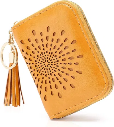 Ucid Credit Card Holder Zipper Card Case Keychain Small Wallet For Women 1927, Single Zip, Yellow In Orange