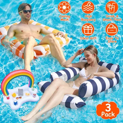 Udia 3 Pack Inflatable Pool Floats For Adult 1 Drink & Snack Float 2 Water Hammocks With High Buoyancy Pi In Multi