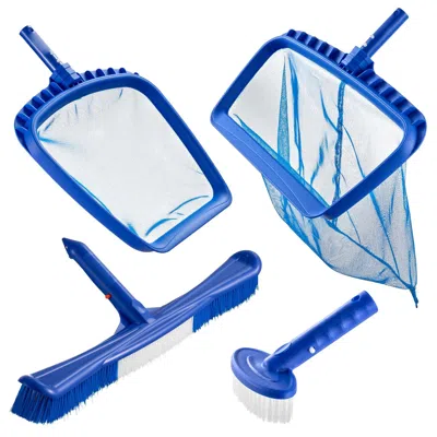 Udia Swimming Pool Cleaning Kit, Includes 2 Detachable Brush Heads (20 Inch / 5.5 Inch) And 2 Pool Skimme In Blue