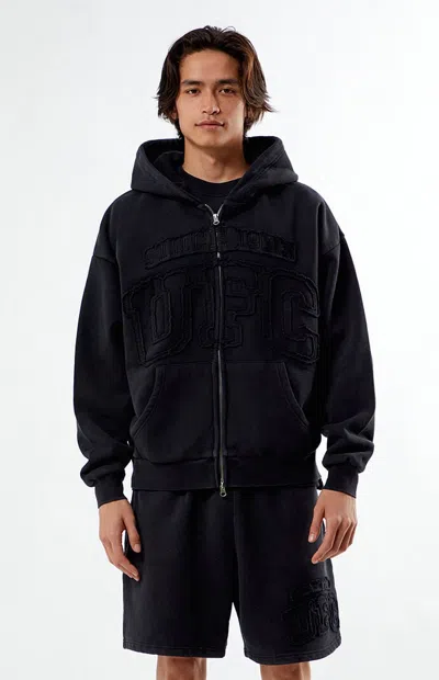 Ufc Men's Frayed Lettering Full Zip Hoodie In Washed Black In Blue